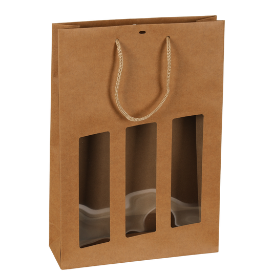 Sac Atlanta papier kraft 3 bouteilles fenêtres PVC