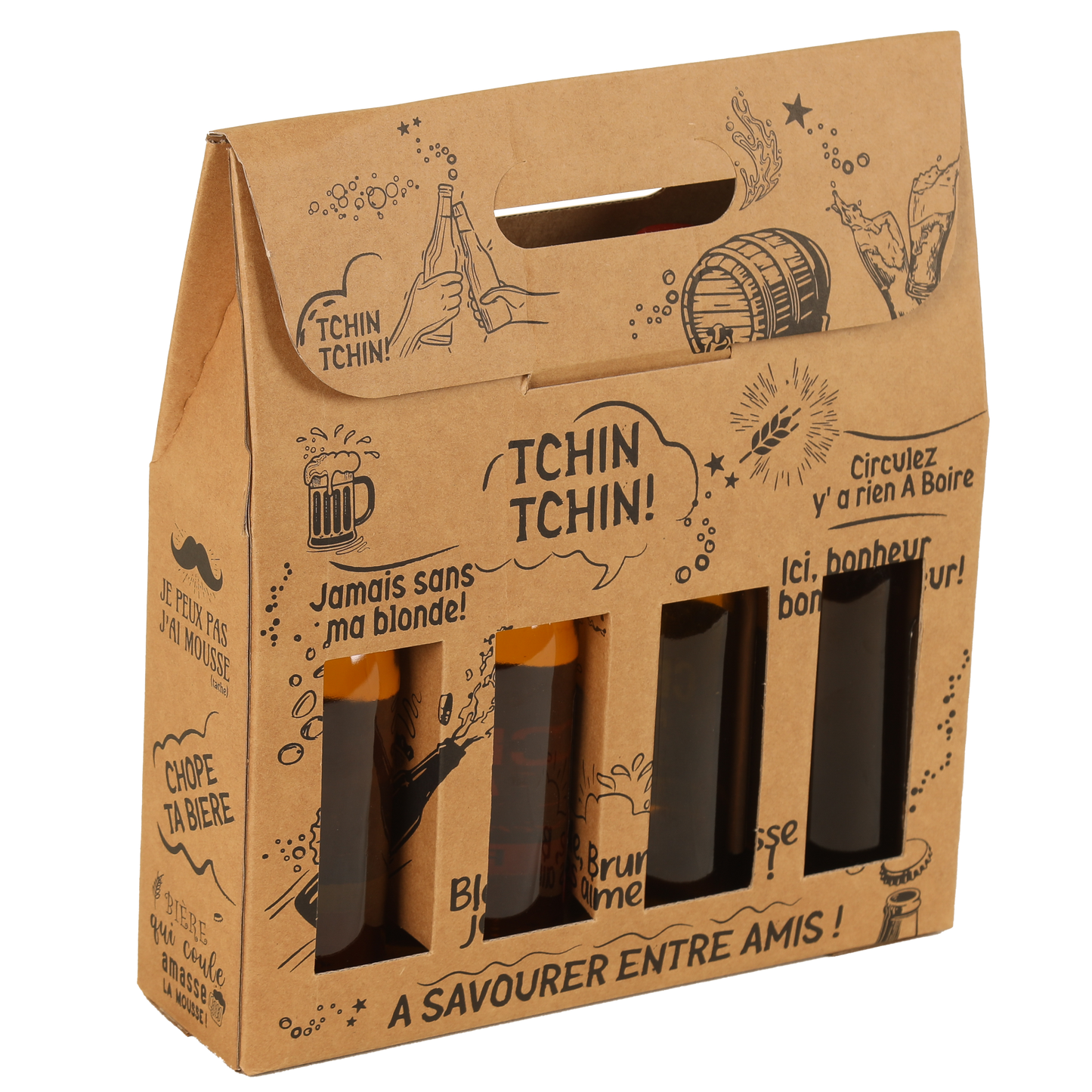 Portland kraft cardboard 4-pack for 33cl long-neck beer bottles