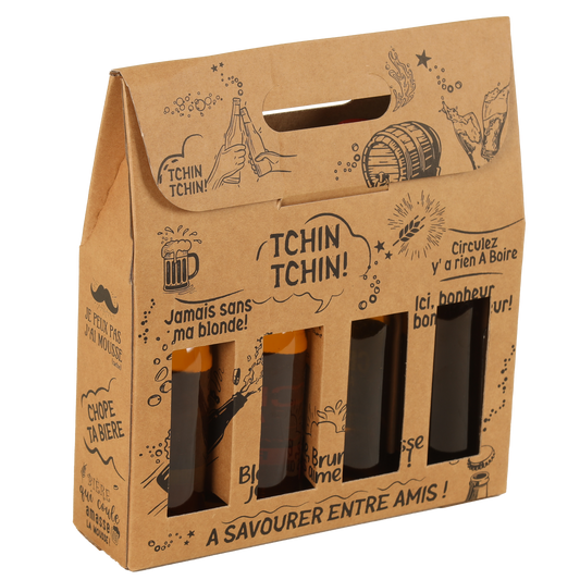 Portland kraft cardboard 4-pack for 33cl long-neck beer bottles