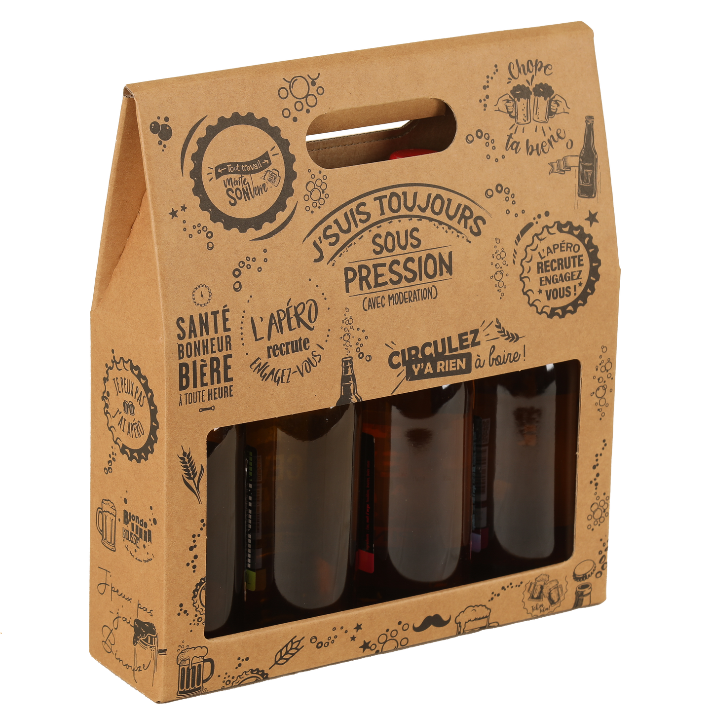 Portland kraft cardboard 4-pack for 33cl long-neck beer bottles