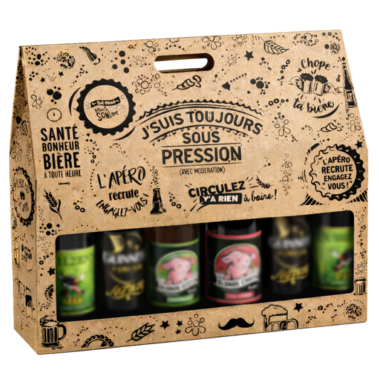 Portland cardboard six-pack carrier for 33cl longneck bottles