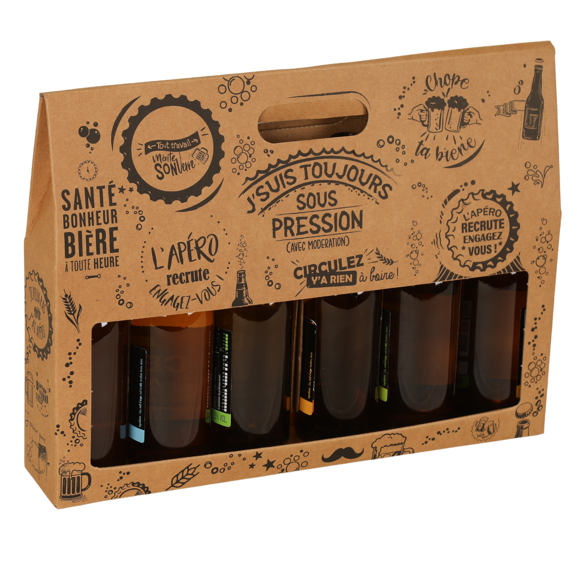 Portland cardboard six-pack carrier for 33cl longneck bottles