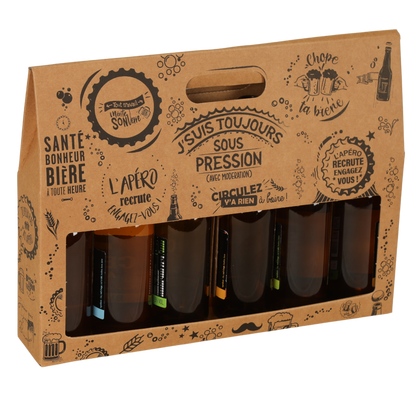 Portland cardboard six-pack carrier for 33cl longneck bottles