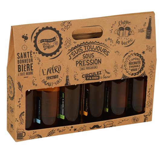Portland cardboard six-pack carrier for 33cl longneck bottles