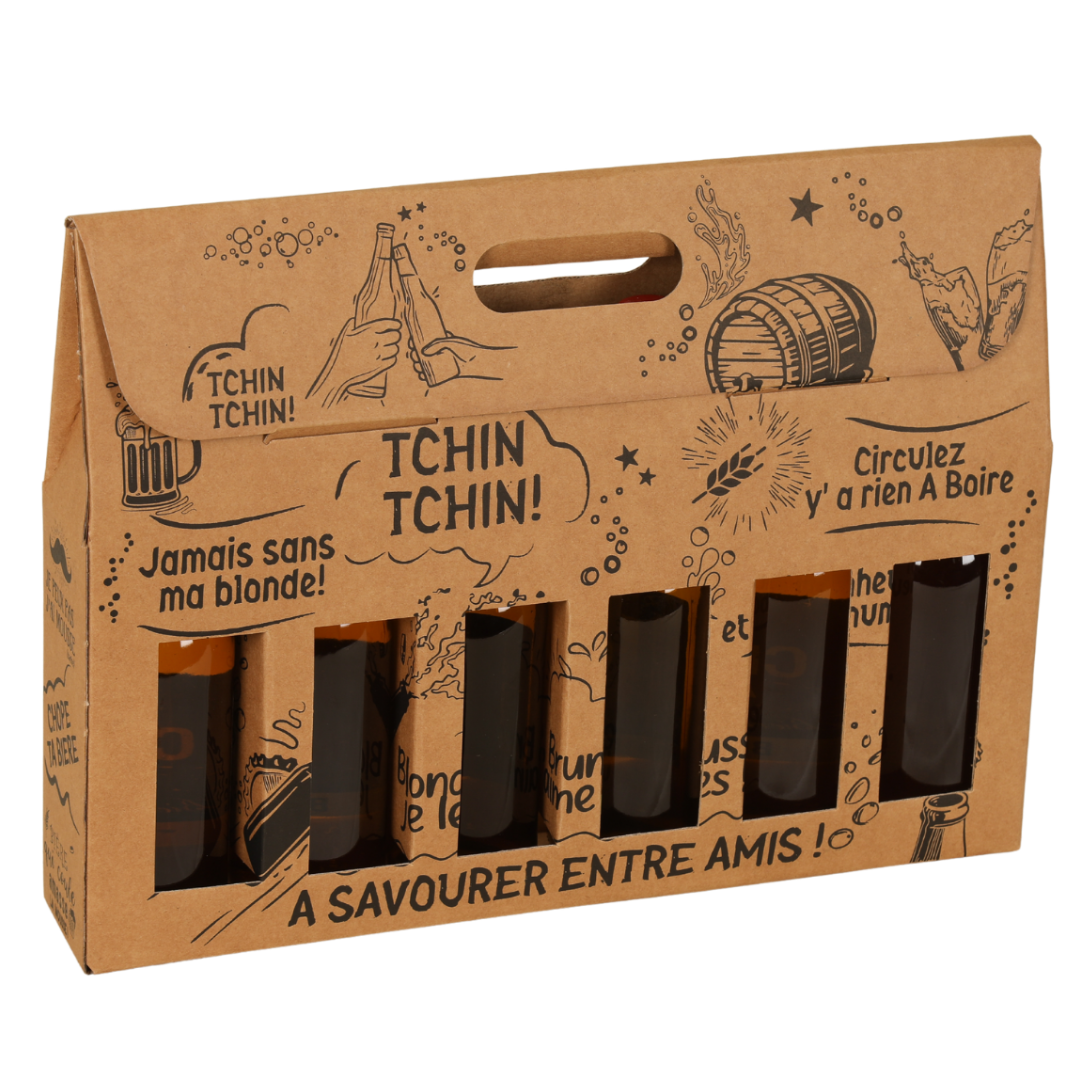 Portland cardboard six-pack carrier for 33cl longneck bottles