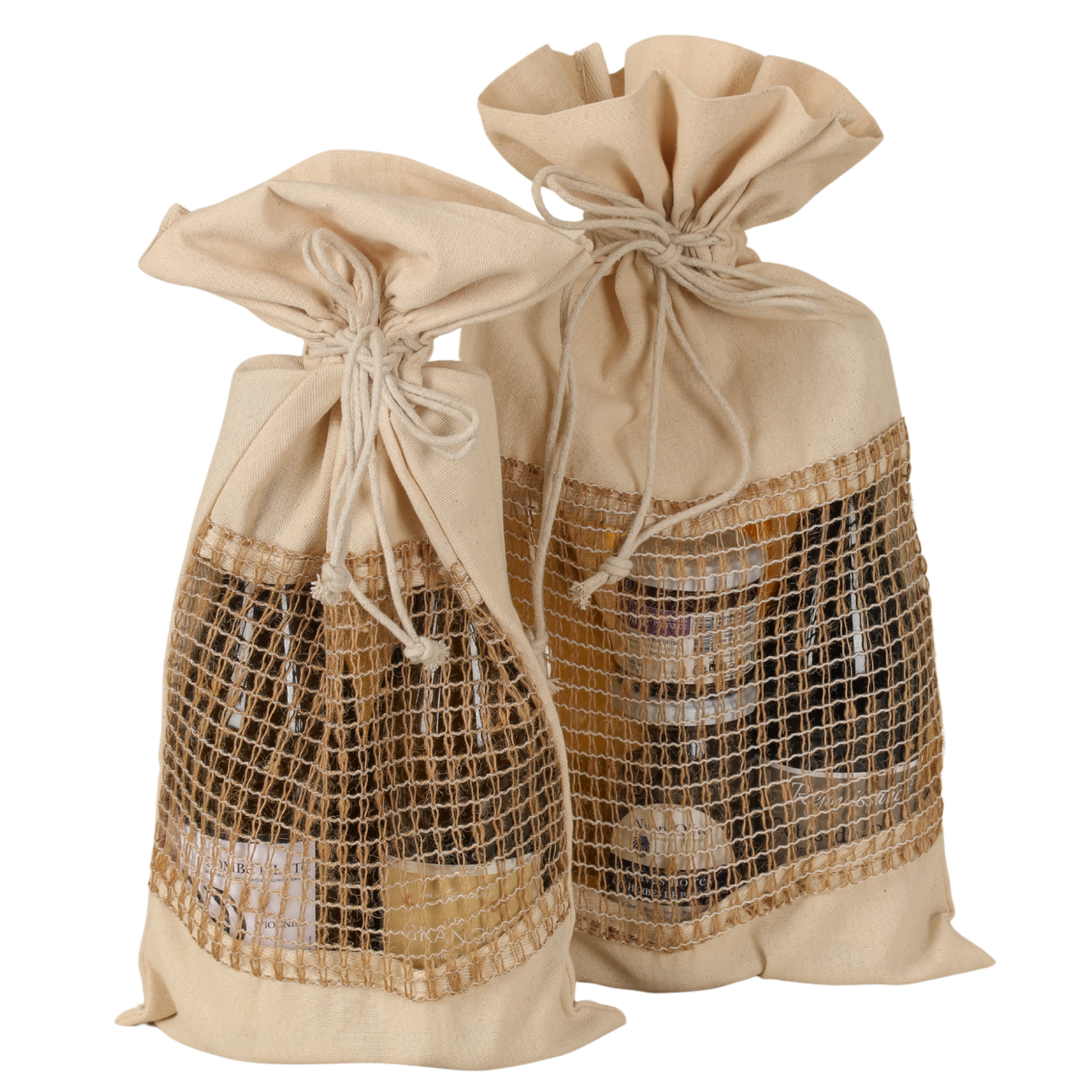 Sac pochon Lorenzo toile coton fenêtre filet 23x45cm