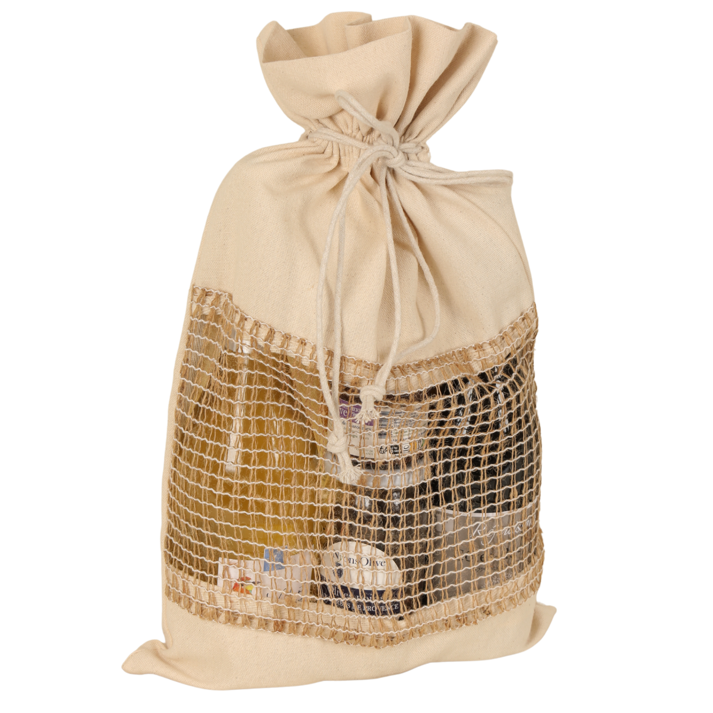 Sac pochon Lorenzo toile coton fenêtre filet 30x50cm