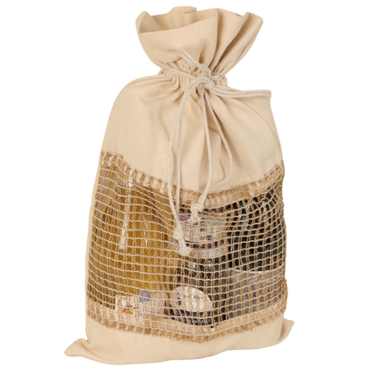 Sac pochon Lorenzo toile coton fenêtre filet 30x50cm