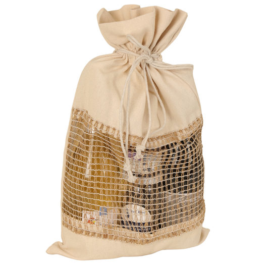 Sac pochon Lorenzo toile coton fenêtre filet 30x50cm