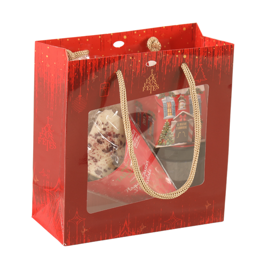 Bellagio paper tote bag, terroir design, 18x8x19cm, PVC window