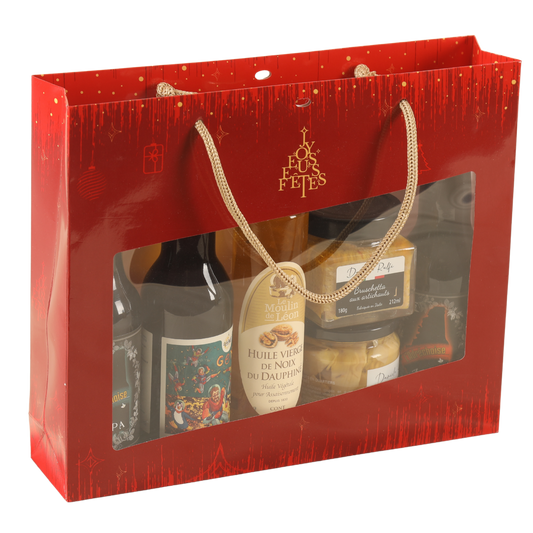 Bellagio paper bag for 5 beers/local products 31x7x26cm with PVC window