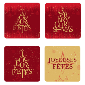 Etiquette adhésive Bellagio carrée - Joyeuses Fêtes (set de 4-boîte de 500)