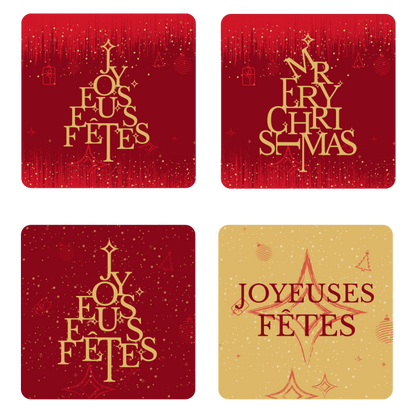 Etiquette adhésive Bellagio carrée - Joyeuses Fêtes (boîte de 500 set de 4 assorties)