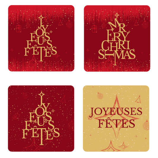 Etiquette adhésive Bellagio carrée - Joyeuses Fêtes (set de 4-boîte de 500)
