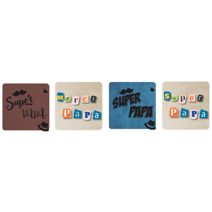 Etiquette adhésive carrée - Papa (boîte de 500 set de 4 assorties)