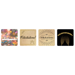 Etiquette adhésive carrée - Félicitations (set de 4-boîte de 500)﻿