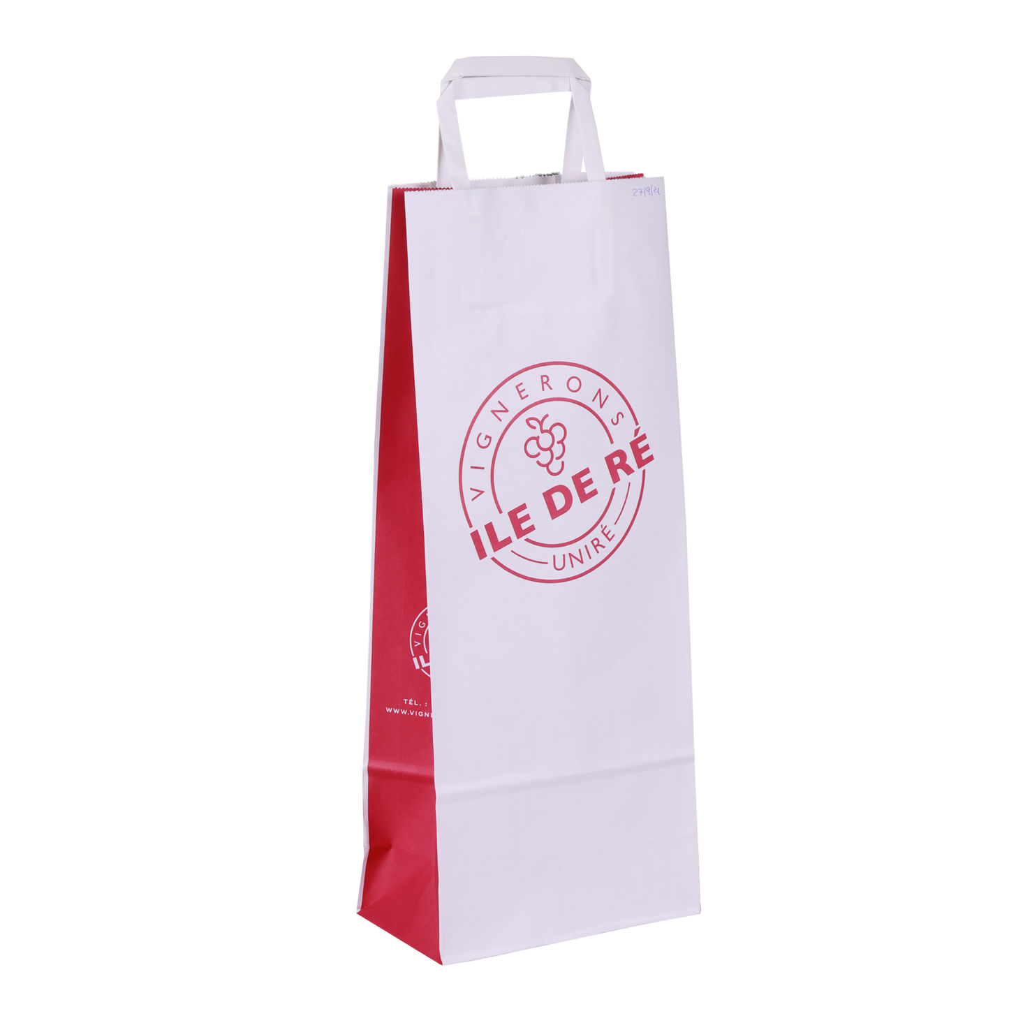 Kraft paper bag with flat handles, for 1-2 bottles, 16x9x39cm, customisable