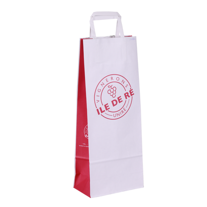 Kraft paper bag with flat handles, for 1-2 bottles, 16x9x39cm, customisable