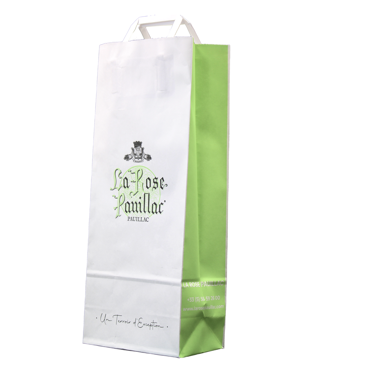 Kraft paper bag with flat handles, for 1-2 bottles, 16x9x39cm, customisable