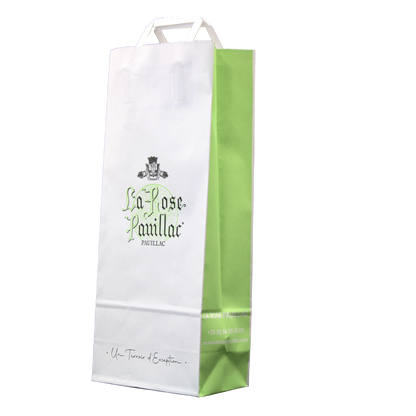 Kraft paper bag with flat handles, for 1-2 bottles, 16x9x39cm, customisable