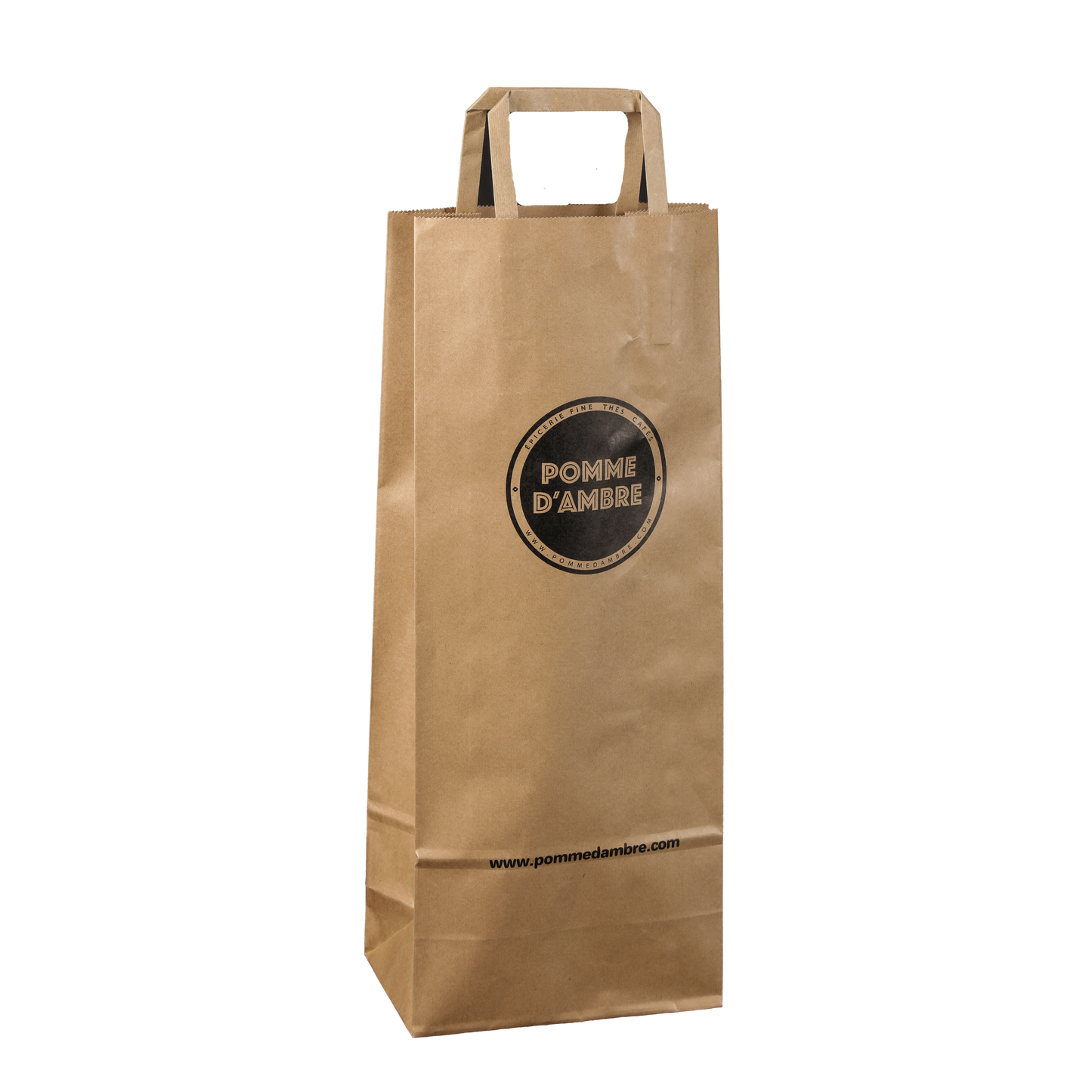 Kraft paper bag with flat handles, for 1-2 bottles, 16x9x39cm, customisable