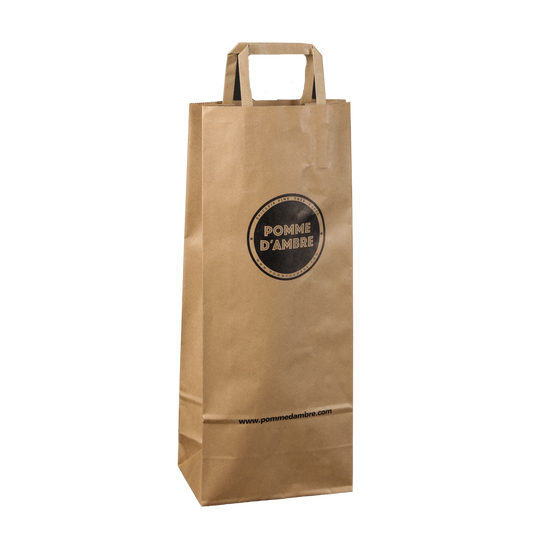 Sac papier kraft poignées plates 1 à 2 btls 16x9x39cm personnalisé