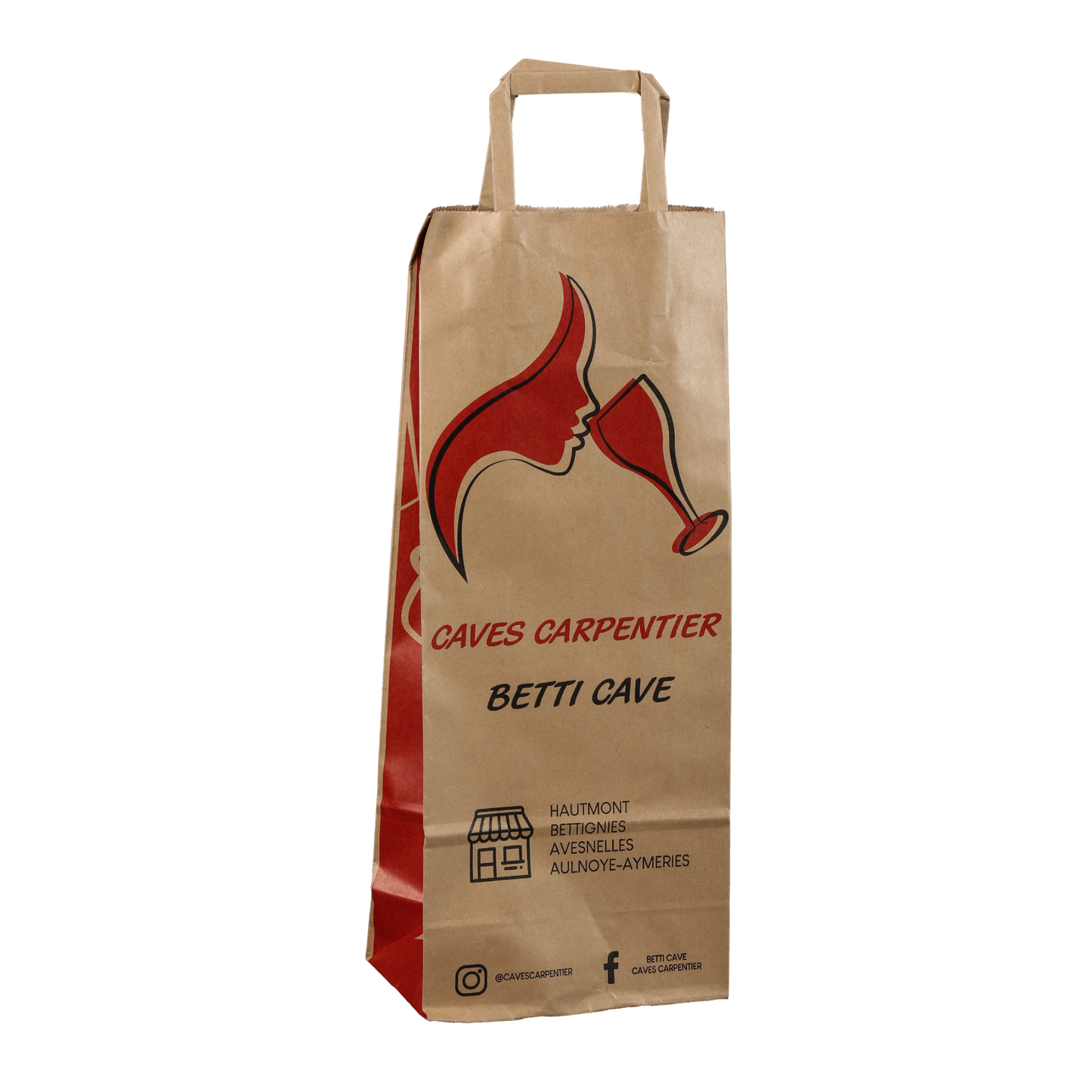 Kraft paper bag with flat handles, for 1-2 bottles, 16x9x39cm, customisable