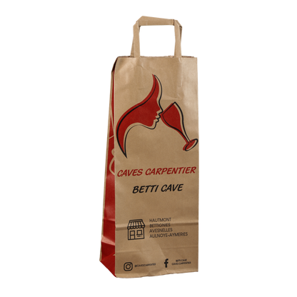 Kraft paper bag with flat handles, for 1-2 bottles, 16x9x39cm, customisable
