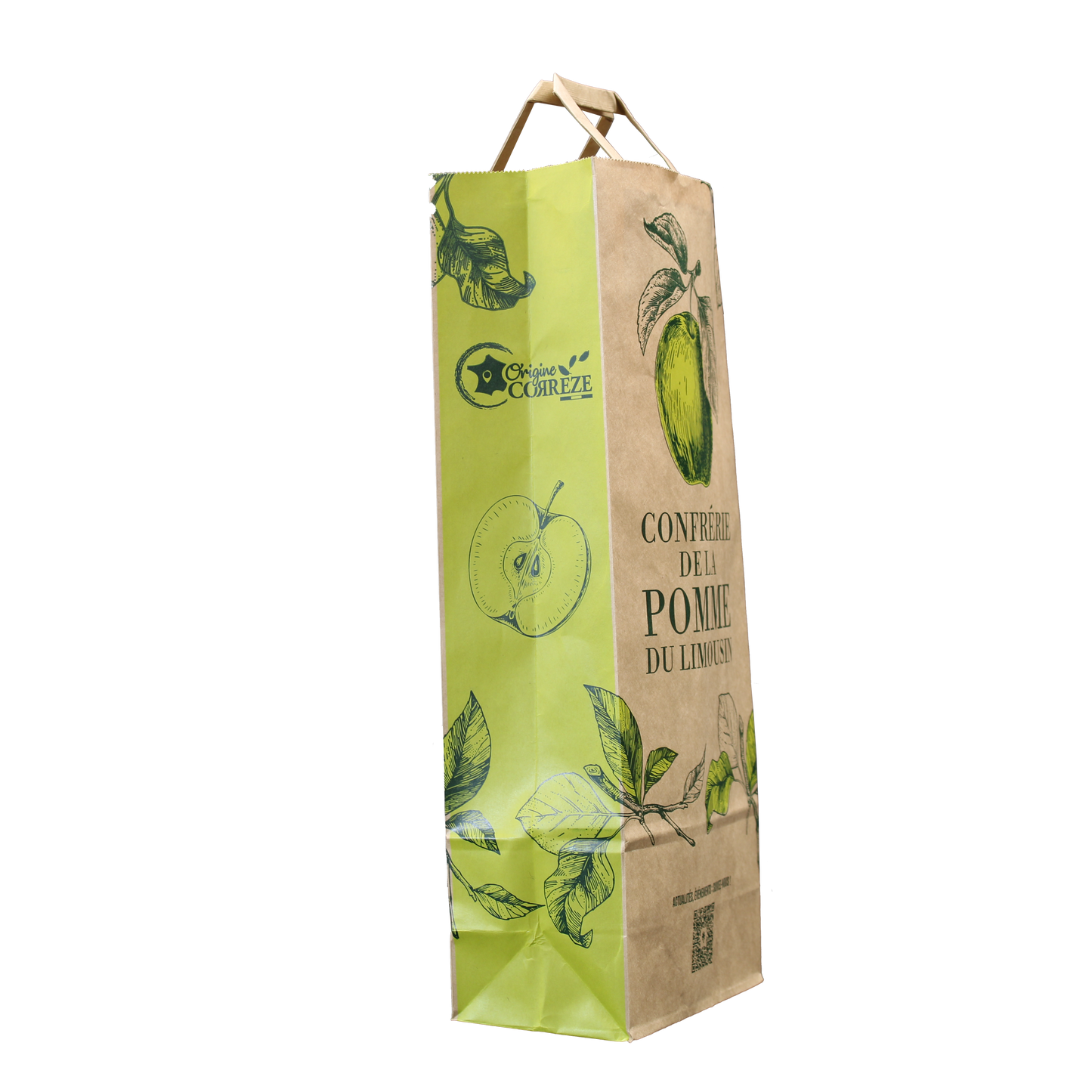Kraft paper bag with flat handles, for 1-2 bottles, 16x9x39cm, customisable