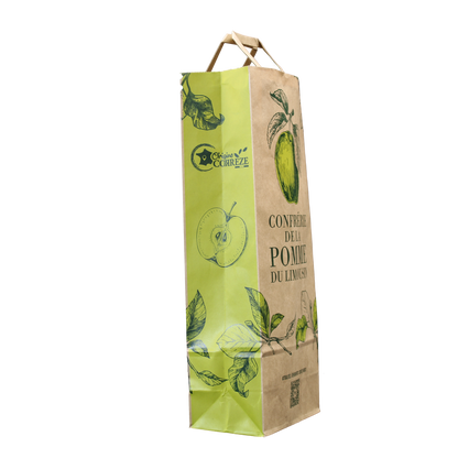 Kraft paper bag with flat handles, for 1-2 bottles, 16x9x39cm, customisable