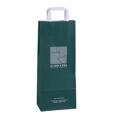 Kraft paper bag with flat handles, for 1-2 bottles, 16x9x39cm, customisable