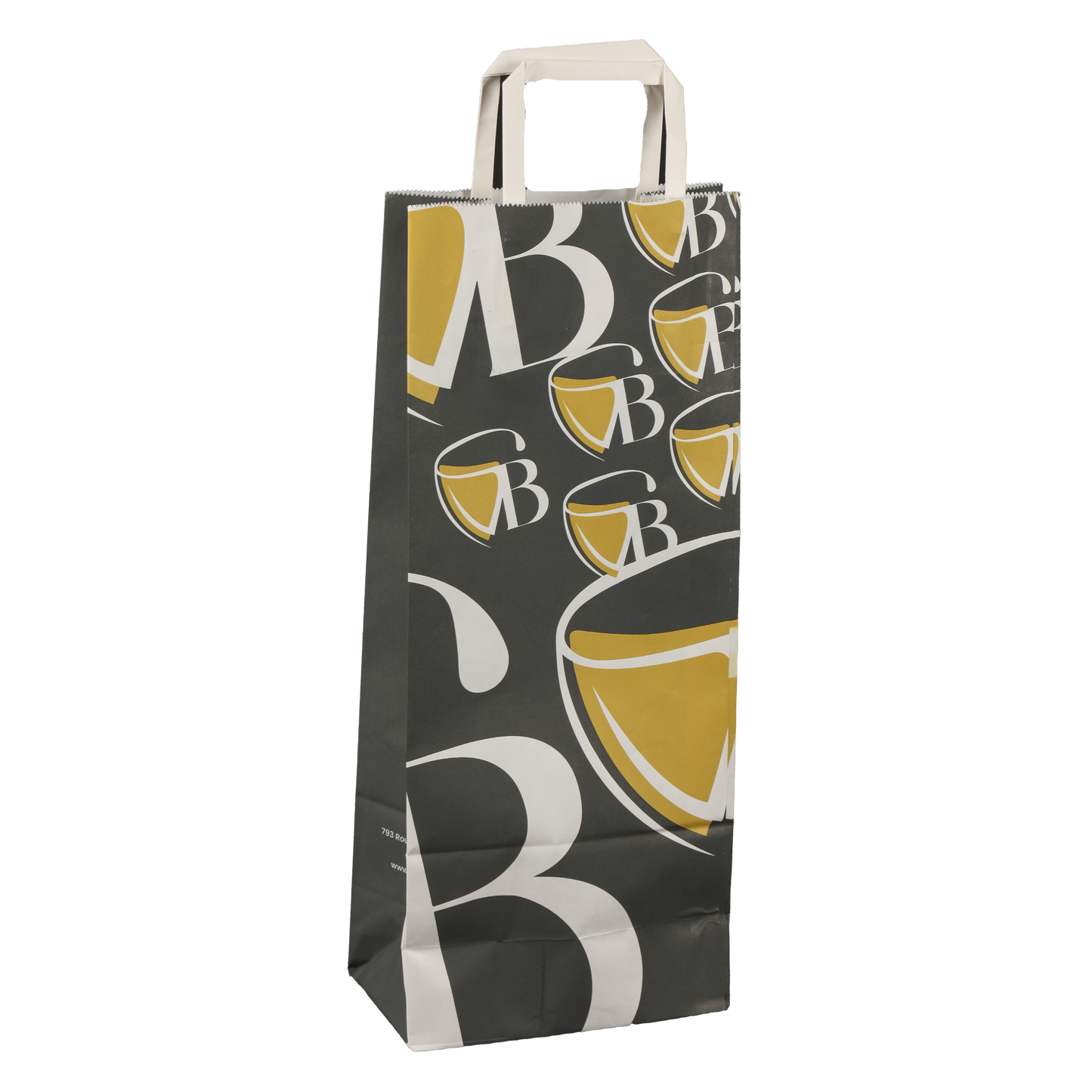 Kraft paper bag with flat handles, for 1-2 bottles, 16x9x39cm, customisable