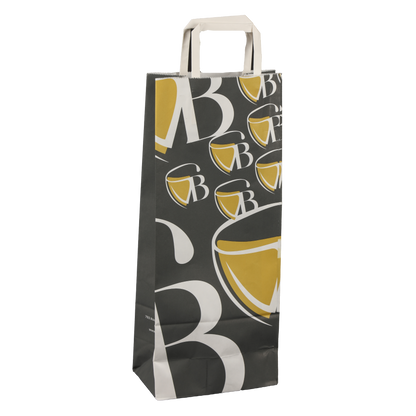 Kraft paper bag with flat handles, for 1-2 bottles, 16x9x39cm, customisable