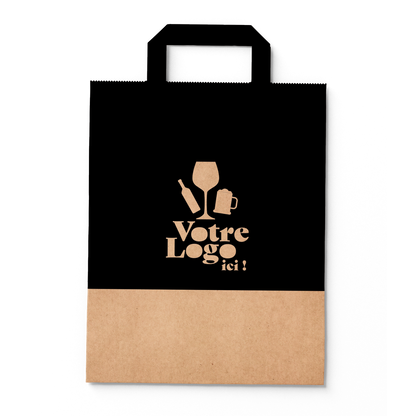 Sac papier kraft poignées plates 3 btls 26x9x39cm personnalisé