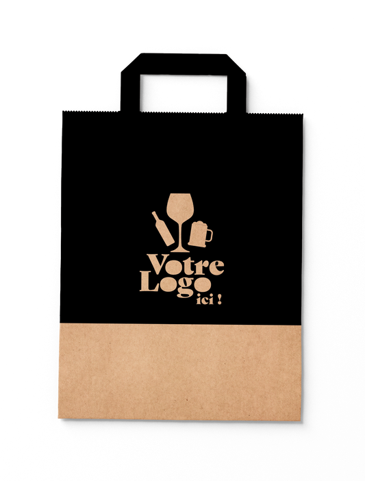 Sac papier kraft poignées plates 3 btls 26x9x39cm personnalisé