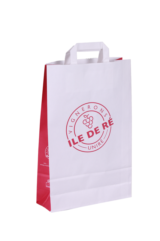 Sac papier kraft poignées plates 3 btls 26x9x39cm personnalisé