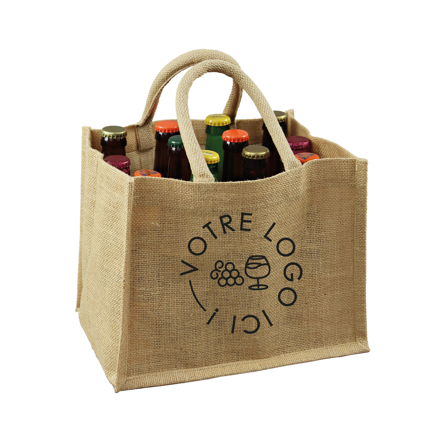 Goa jute bag for 12 beers, 27x21x22cm, custom factory/reprint