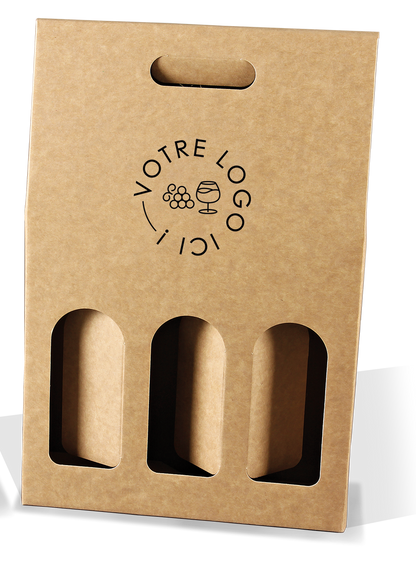 Valisette Atlanta carton kraft lisse 3 bouteilles personnalisée - FSC®7