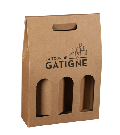 Valisette Atlanta carton kraft lisse 3 bouteilles personnalisée - FSC®7