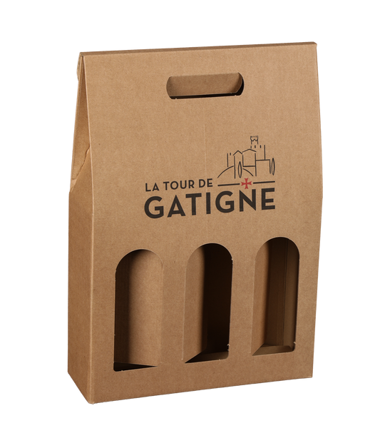 Valisette Atlanta carton kraft lisse 3 bouteilles personnalisée - FSC®7