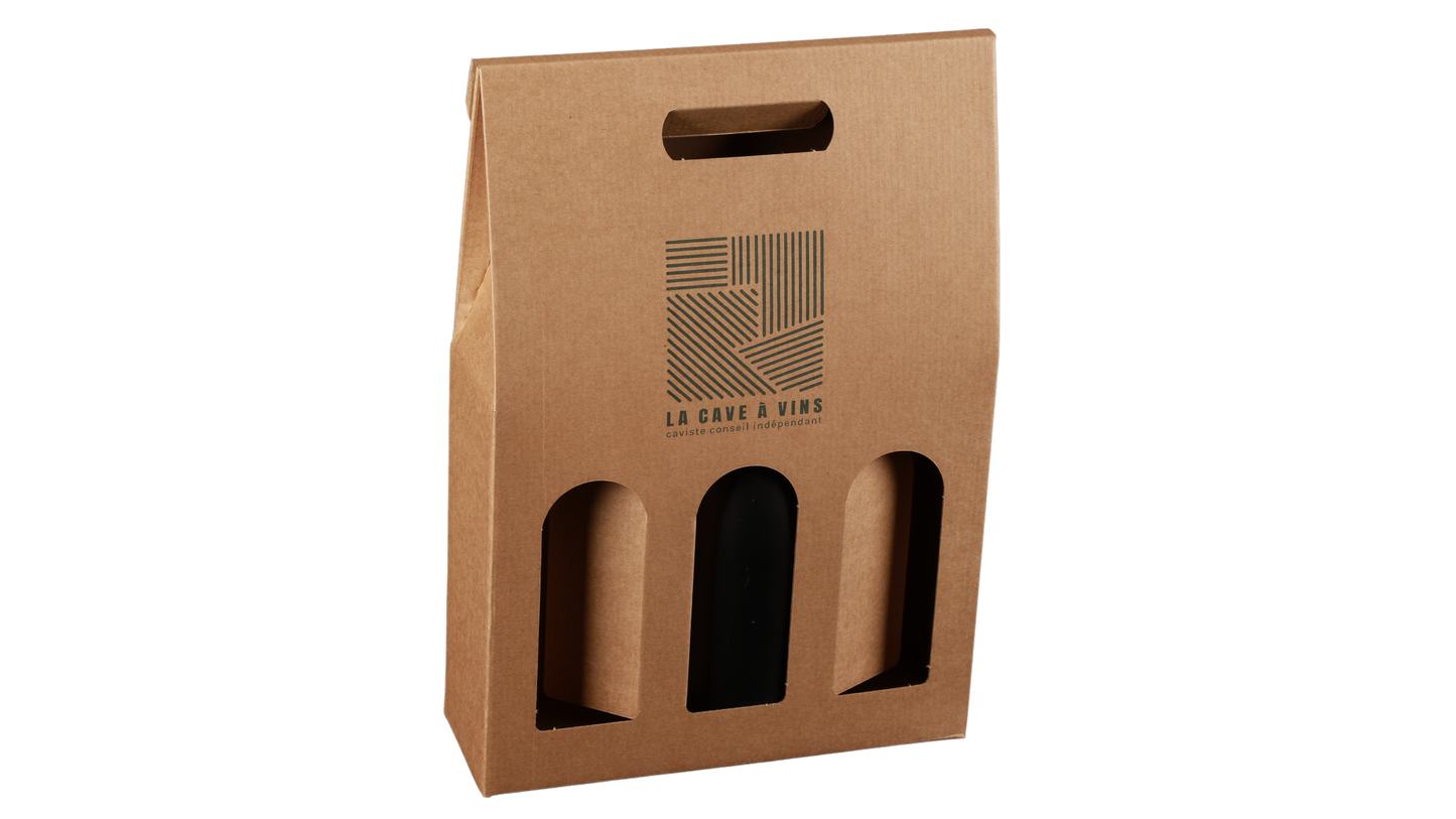 Valisette Atlanta carton kraft lisse 3 bouteilles personnalisée - FSC®7