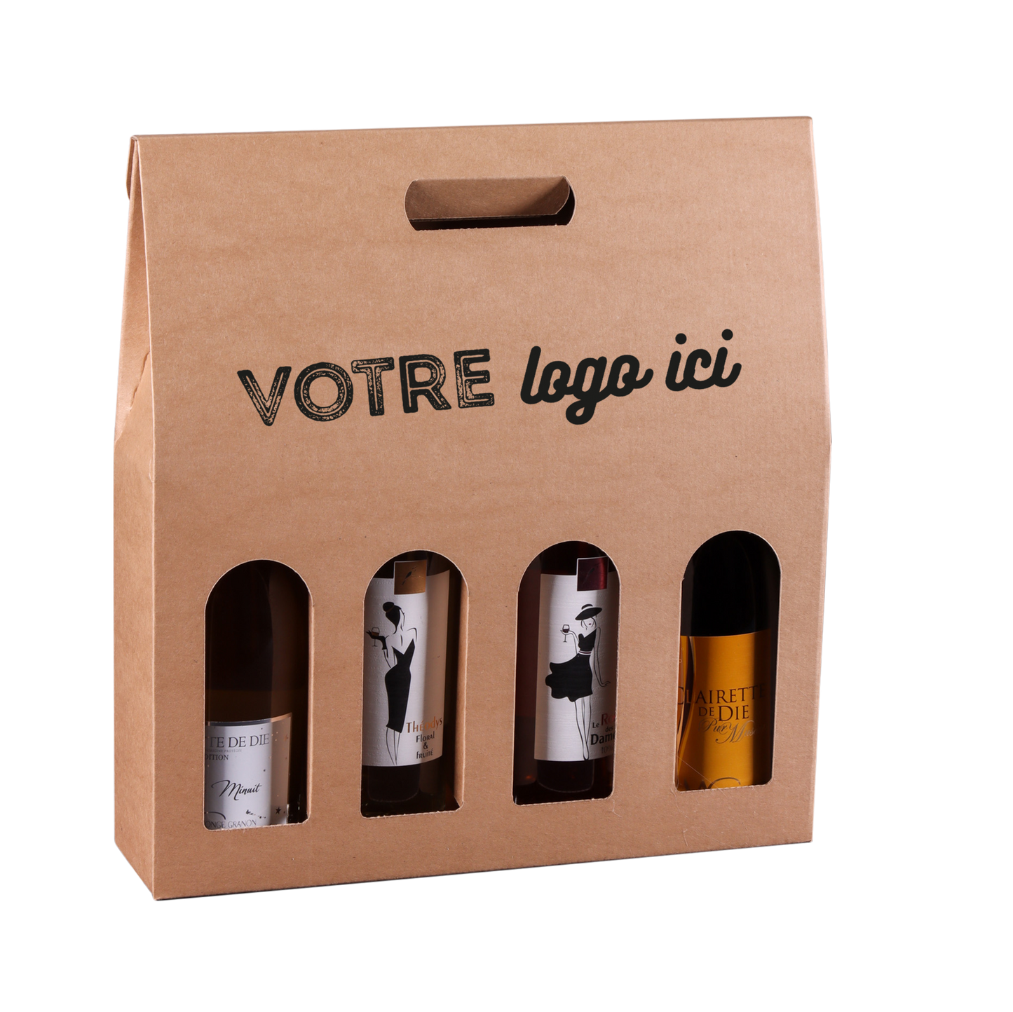 Valisette Atlanta carton kraft lisse 4 bouteilles - FSC7® personnalisée