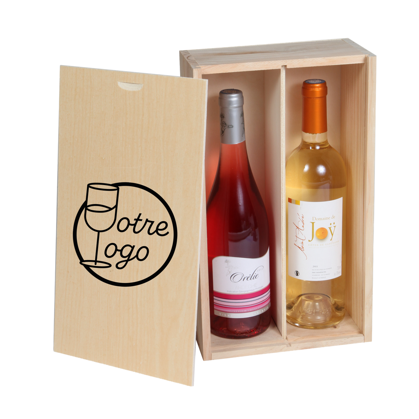 Caisse Tradition bois de Pin 2 btls 18,5x9x33cm personnalisée