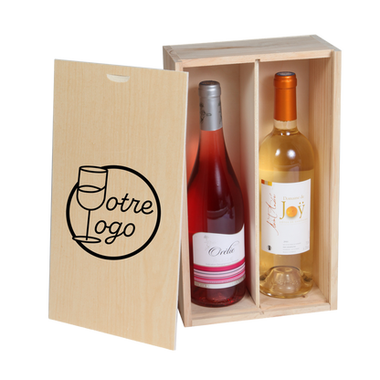 Caisse Tradition bois de Pin 2 btls 18,5x9x33cm personnalisée