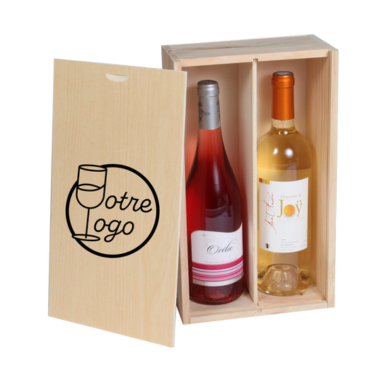 Caisse Tradition bois de Pin 2 btls 18,5x9x33cm personnalisée