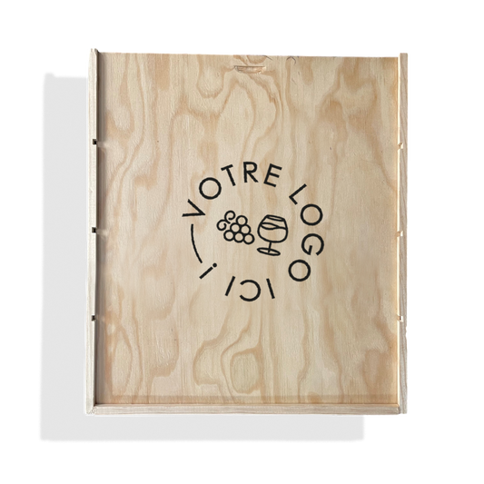 Traditional pine wood crate for 4 bottles, 37.5x9x33cm, personalized