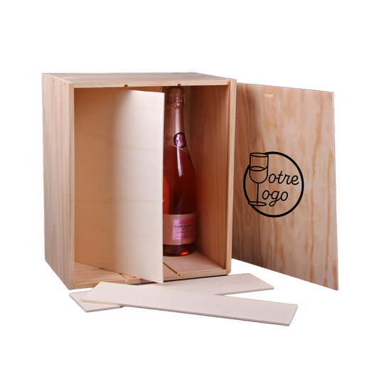 Traditional pine wood crate for 6 bottles, 57x9x33cm, personalized