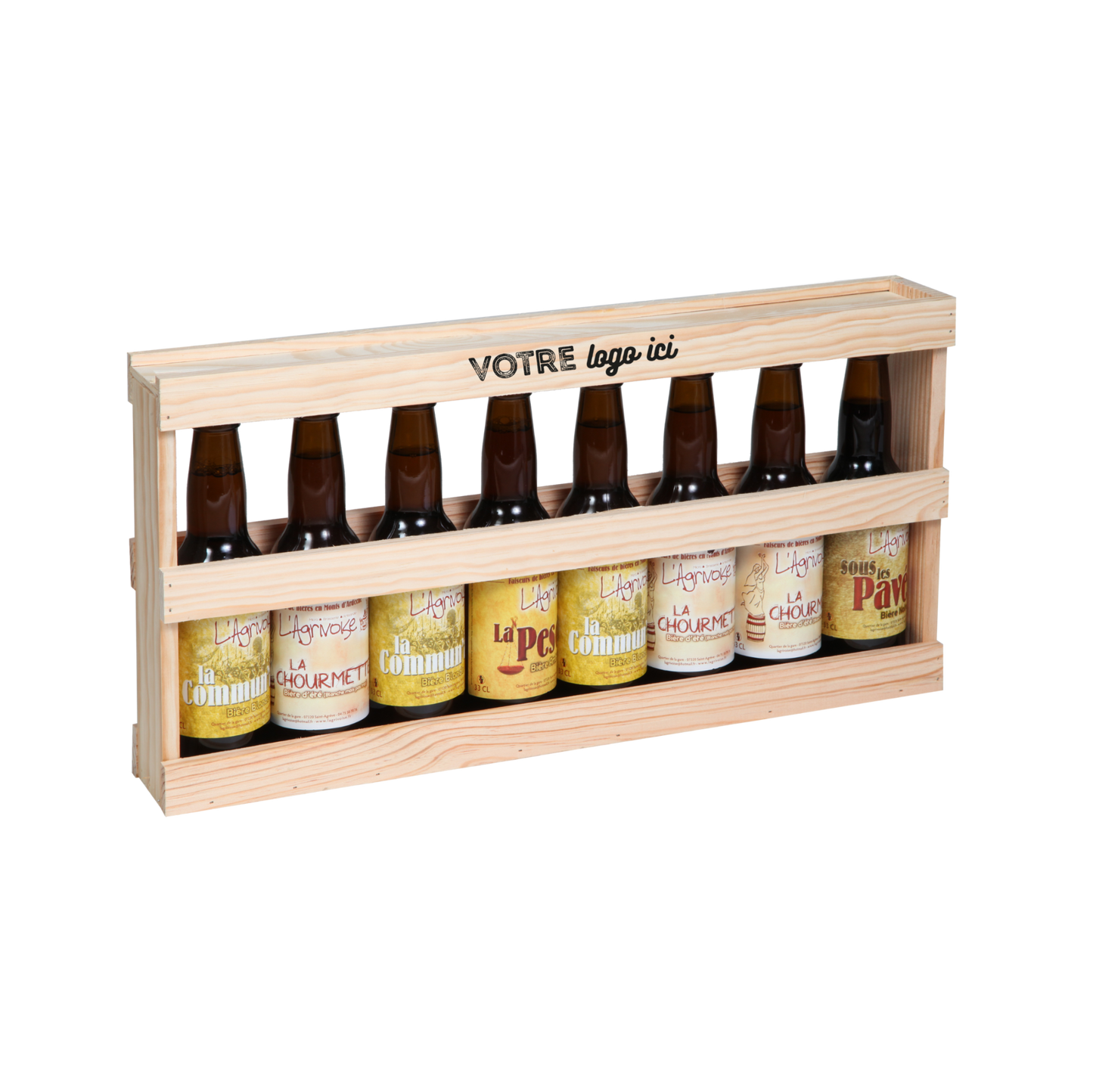 Demi-mètre Silvio bois de sapin naturel 8 bières 33cl personnalisé