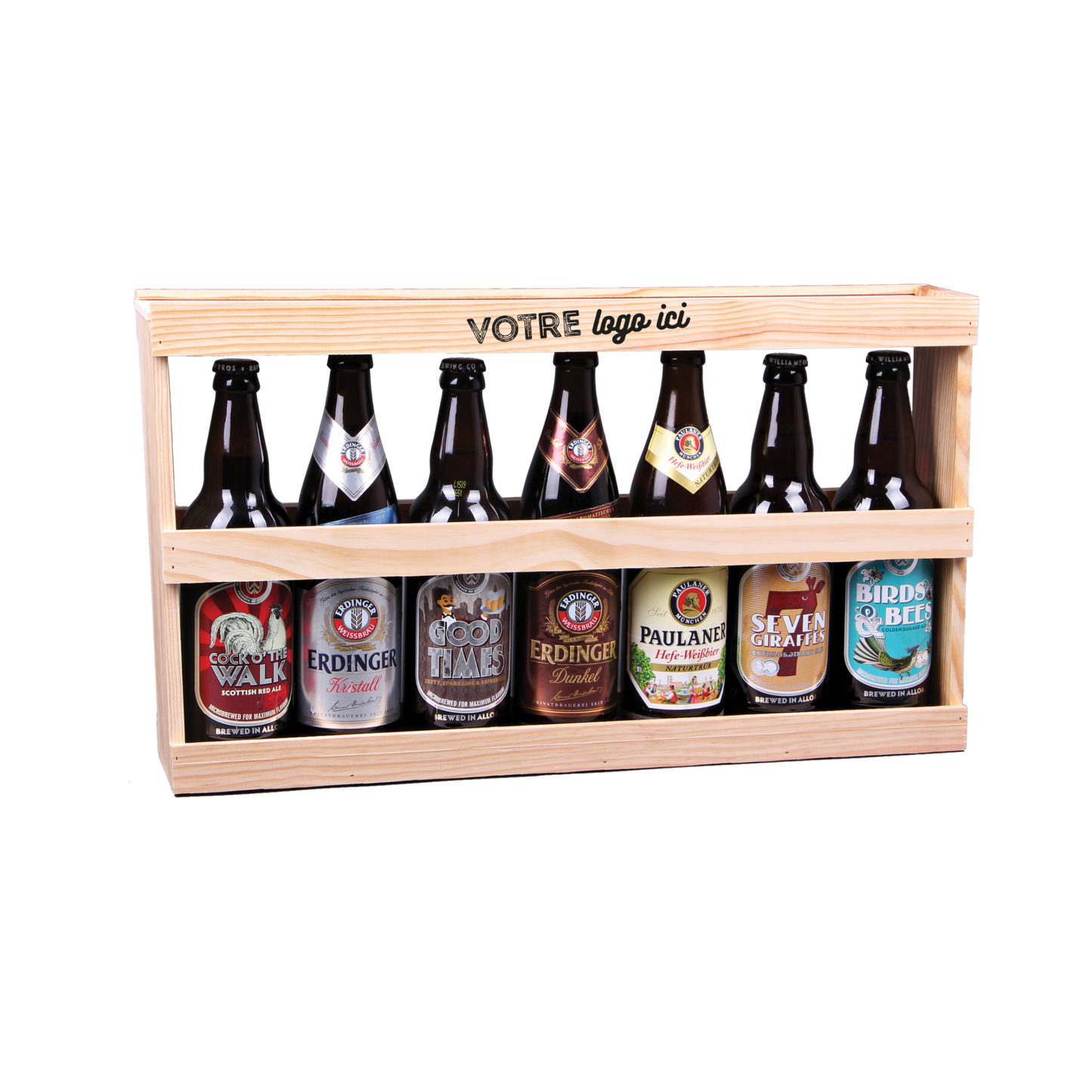 Fabio XXL half-meter wooden crate for 7 x 50cl beers / 8 x 33cl beers, personalized