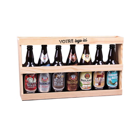 Fabio XXL half-meter wooden crate for 7 x 50cl beers / 8 x 33cl beers, personalized